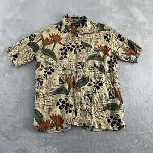 Caribbean Blues Mens Hawaiian Shirt XL 100% Rayon Tropical Floral Short 4914